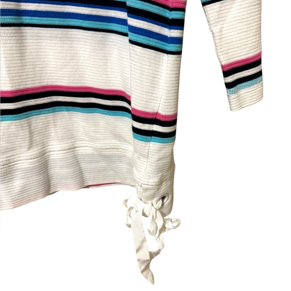 T by TALBOTS white multi color striped 3/4 sleeve 100% cotton shirt size Small - Picture 2 of 5